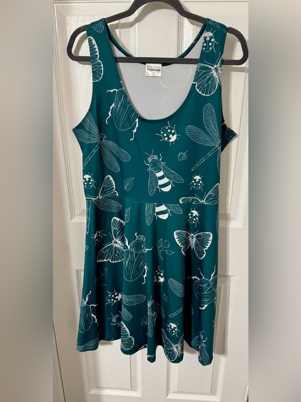 COWCOW Teal Fun Insect Sleeveless Fit & Flare Dress 3XL